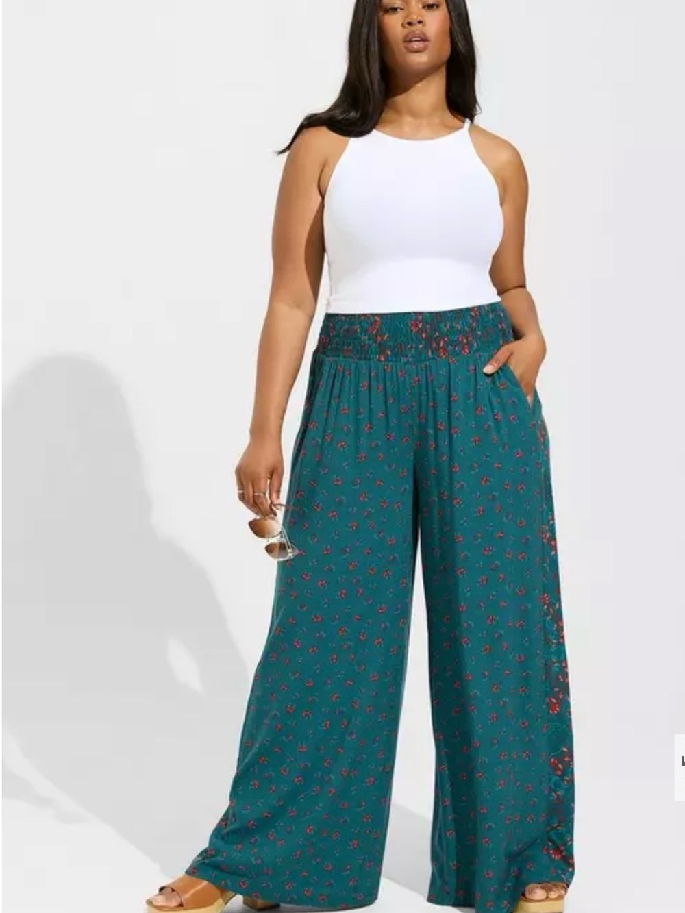 Torrid Size 6T Teal Floral Wide-Leg Smocked Palazzo Pants